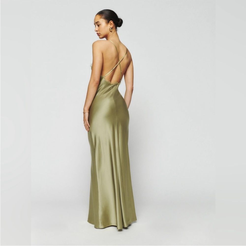 NWT Reformation Maysen Silk Dress - Olive Oil size 10 - Picture 4 of 15